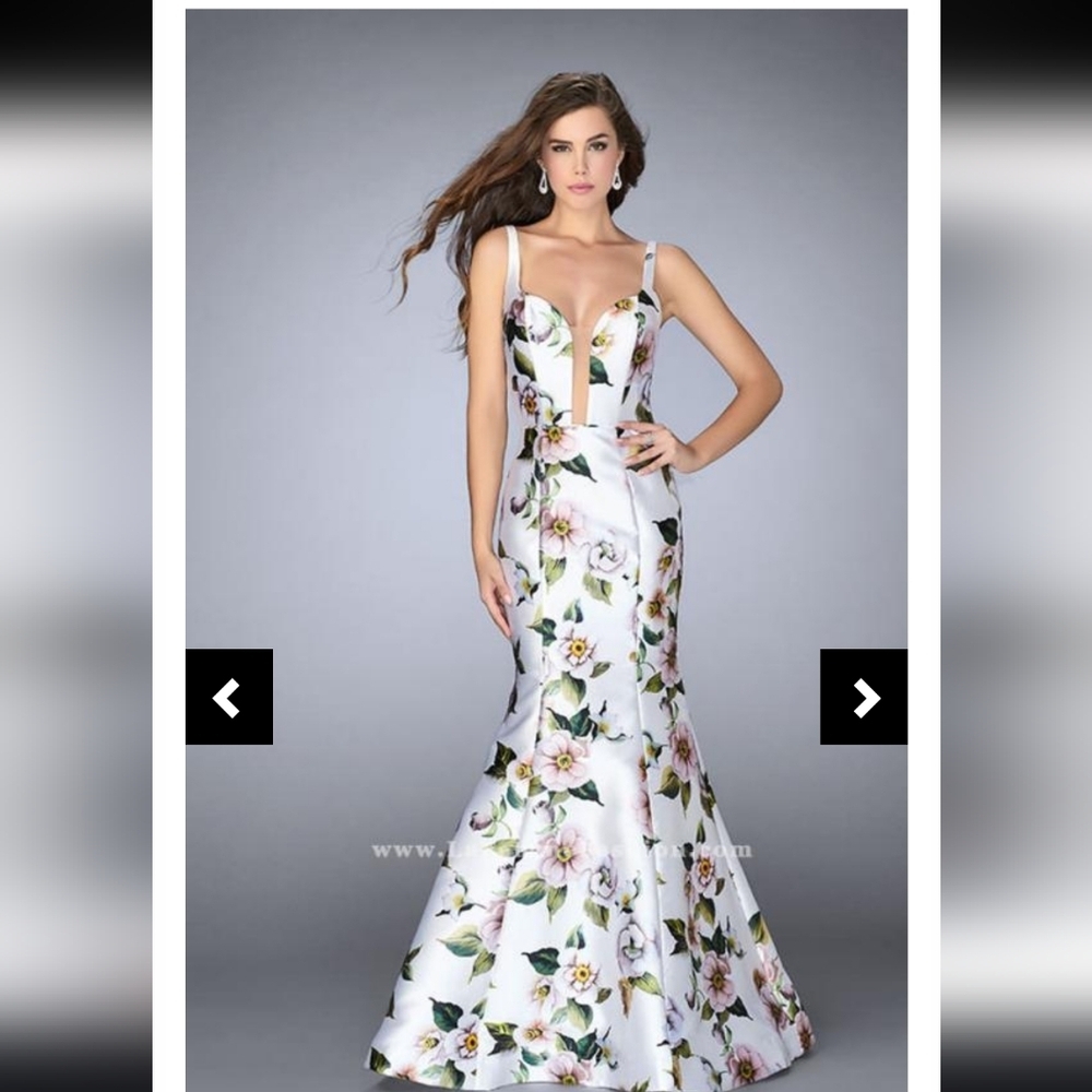 Floral White And Pink Evening Gown
